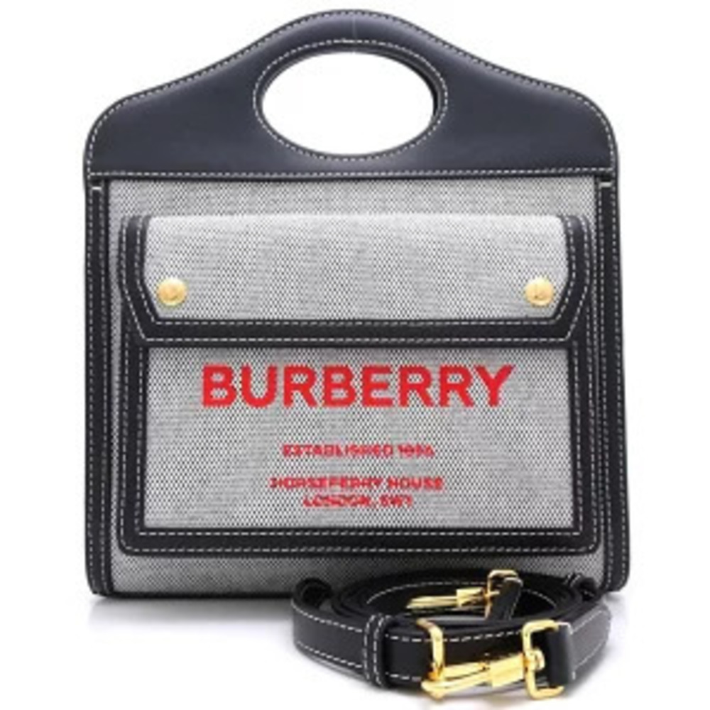 Burberry Two Tone Canvas Leather Pocket Bag Crossbody Shoulder Black Red - Picture 9 of 9